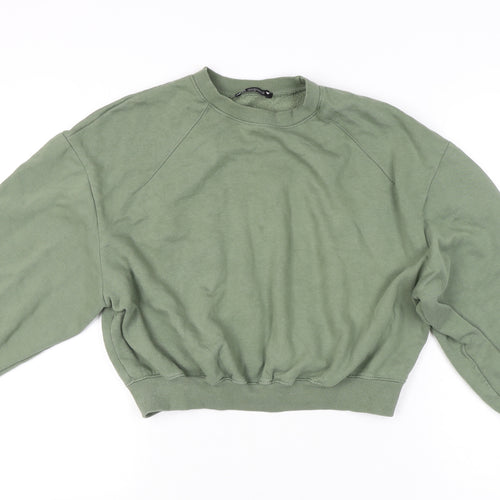 Zara Women Green Small Pullover Sweatshirt Cotton Blend Casual