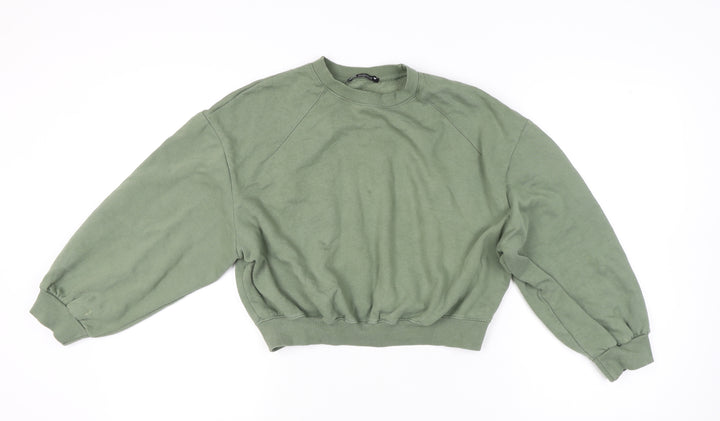 Zara Women Green Small Pullover Sweatshirt Cotton Blend Casual