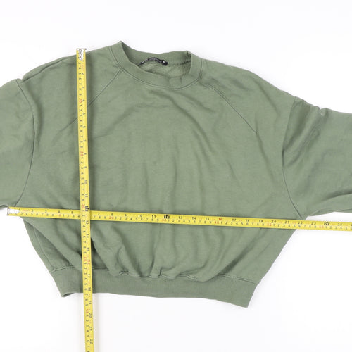 Zara Women Green Small Pullover Sweatshirt Cotton Blend Casual