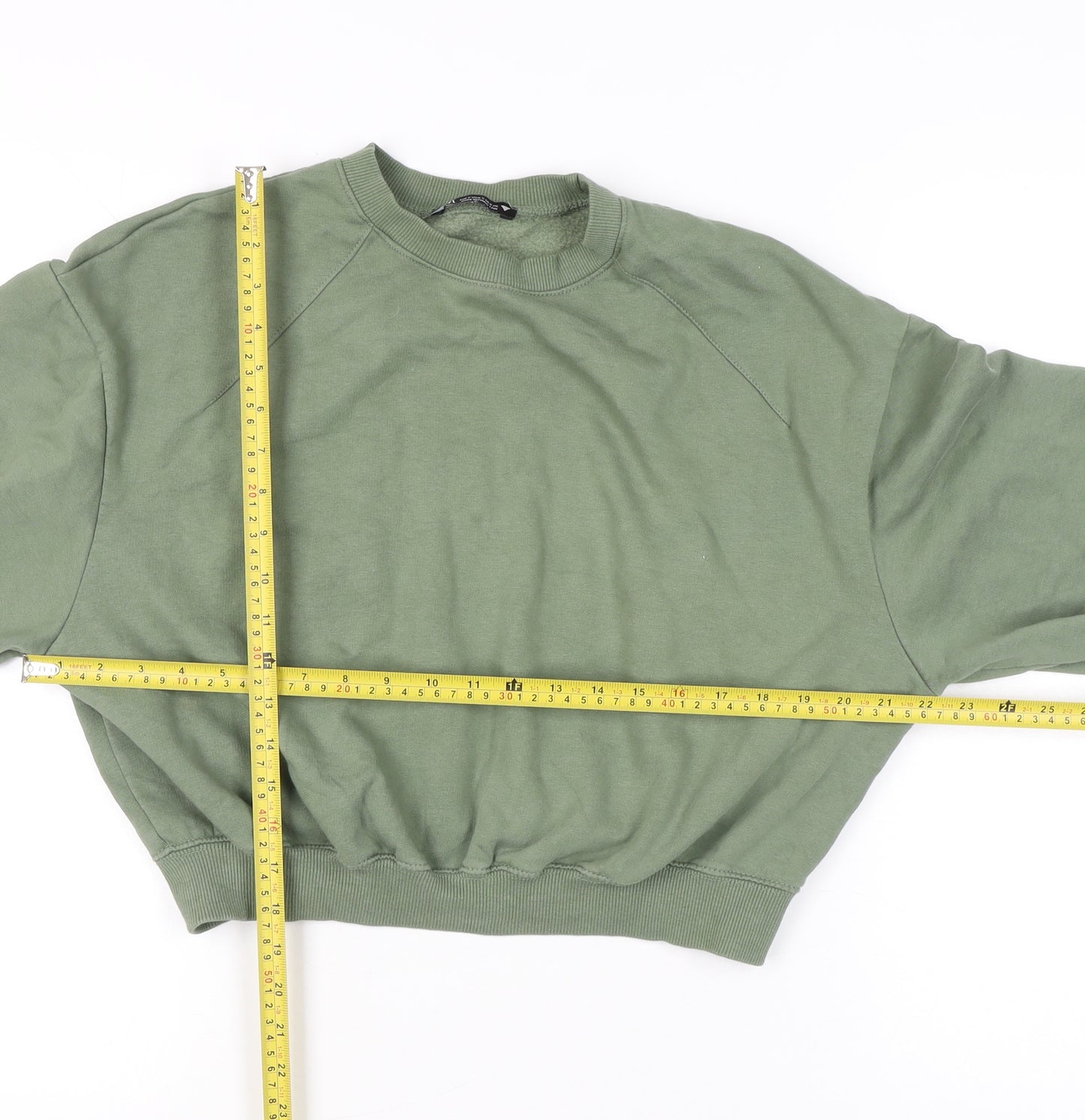 Zara Women Green Small Pullover Sweatshirt Cotton Blend Casual