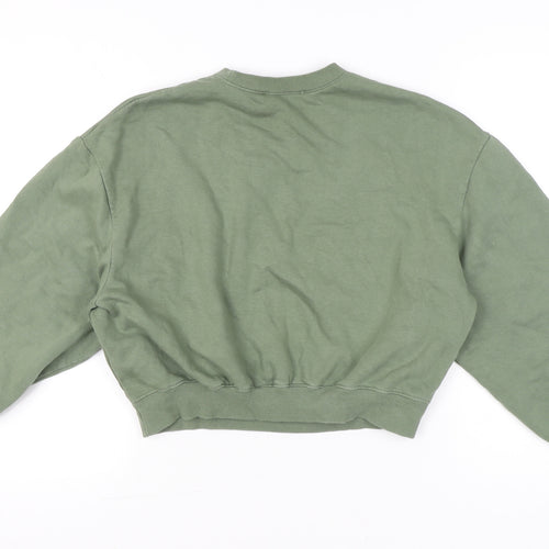 Zara Women Green Small Pullover Sweatshirt Cotton Blend Casual