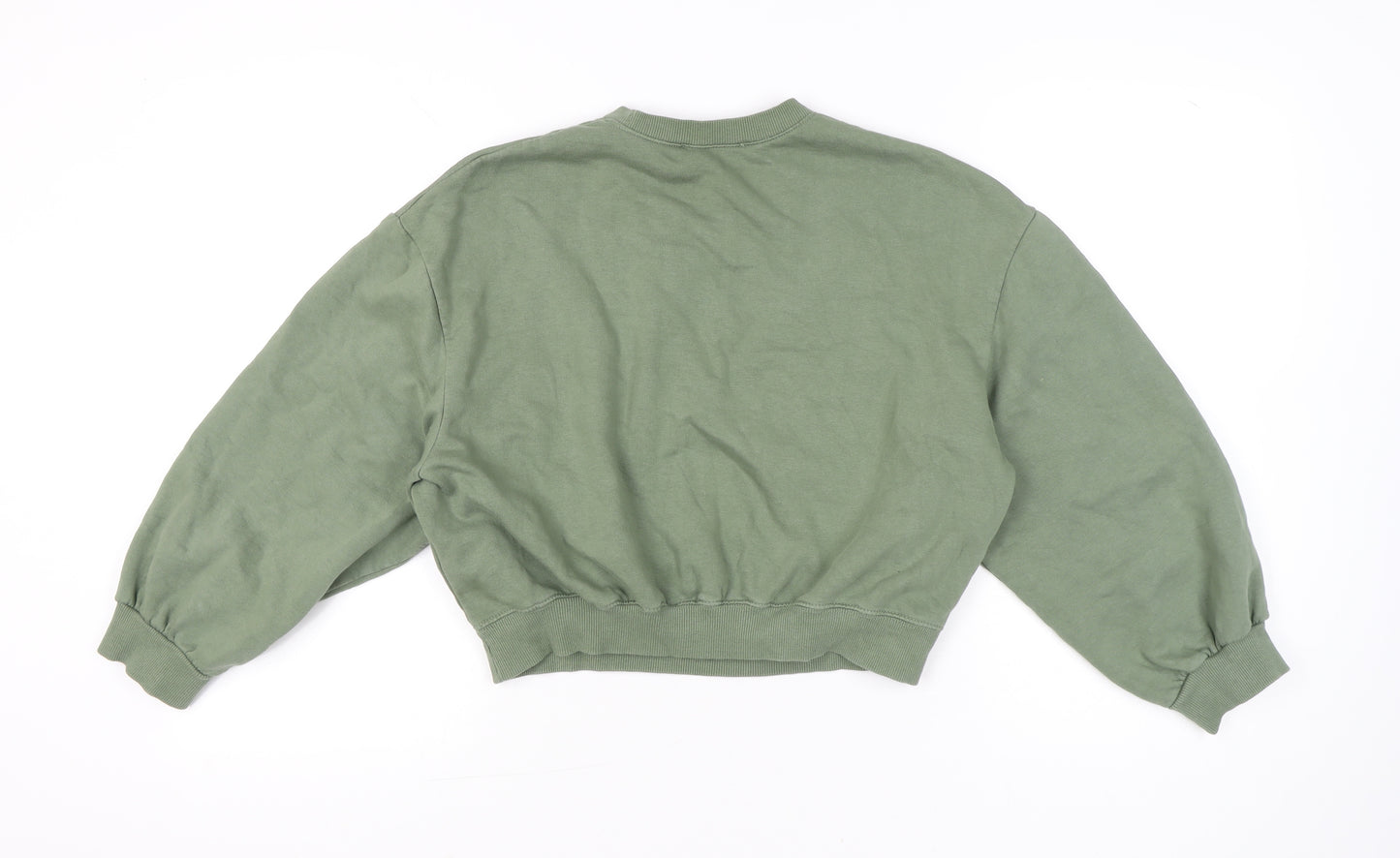 Zara Women Green Small Pullover Sweatshirt Cotton Blend Casual