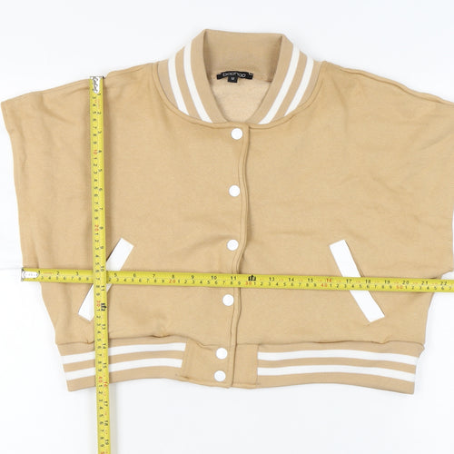 Boohoo Womens Beige White Size 12 Varsity Cropped Jacket
