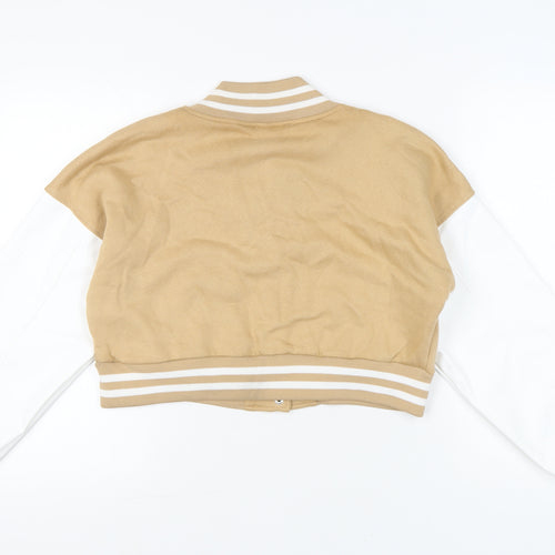Boohoo Womens Beige White Size 12 Varsity Cropped Jacket