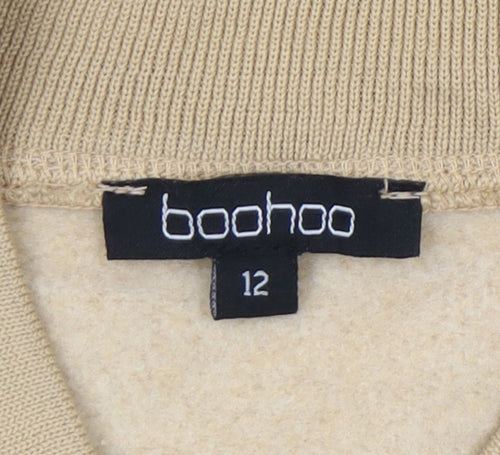 Boohoo Womens Beige White Size 12 Varsity Cropped Jacket