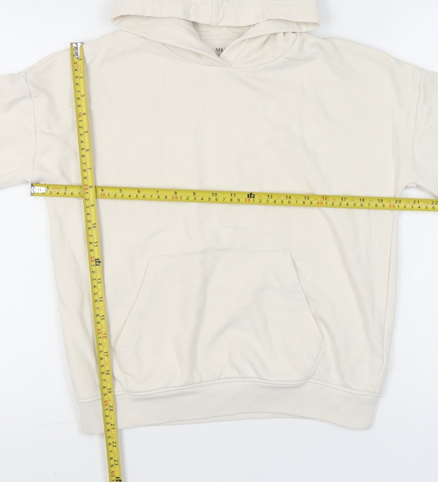 Marks and Spencer Girls Ivory Pullover Hoodie 11-12 Years Cotton Blend