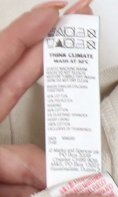 Marks and Spencer Girls Ivory Pullover Hoodie 11-12 Years Cotton Blend