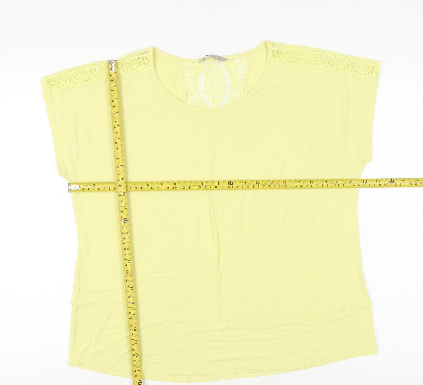 Marks and Spencer Women’s Yellow Lace Shoulder T-Shirt Size 16