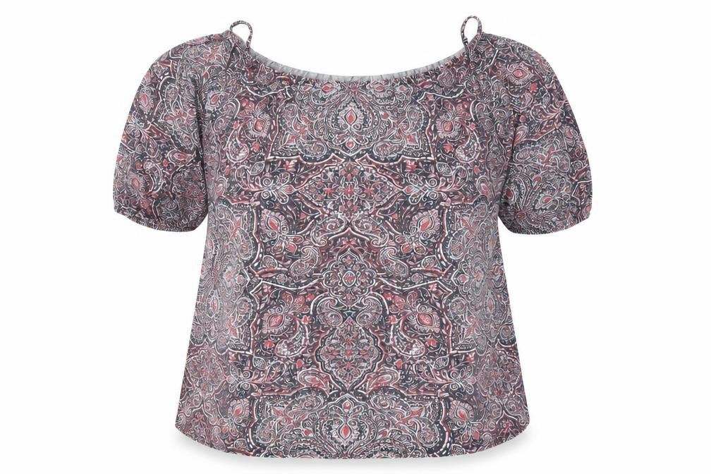 Front view of BHS women’s multicoloured paisley tunic blouse, size UK 18