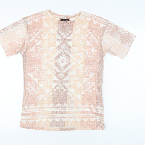 Zara Man Men’s Beige Aztec Print Linen Blend T-Shirt Size S
