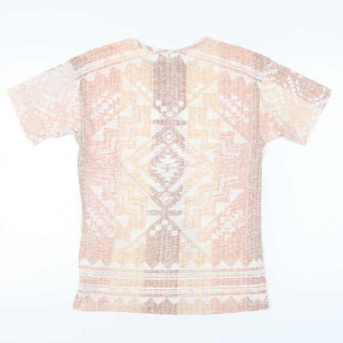 Zara Man Men’s Beige Aztec Print Linen Blend T-Shirt Size S