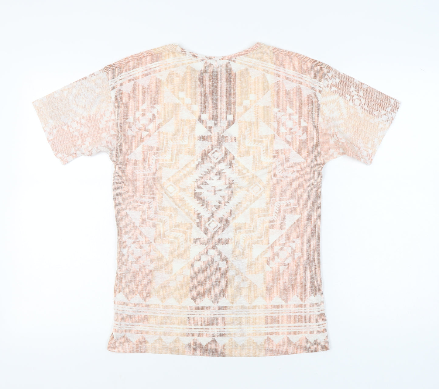 Zara Man Men’s Beige Aztec Print Linen Blend T-Shirt Size S