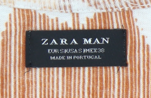 Zara Man Men’s Beige Aztec Print Linen Blend T-Shirt Size S
