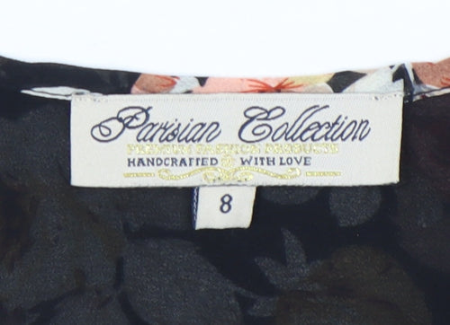 Parisian Collection Womens Black Floral Camisole Tank Top Size 8