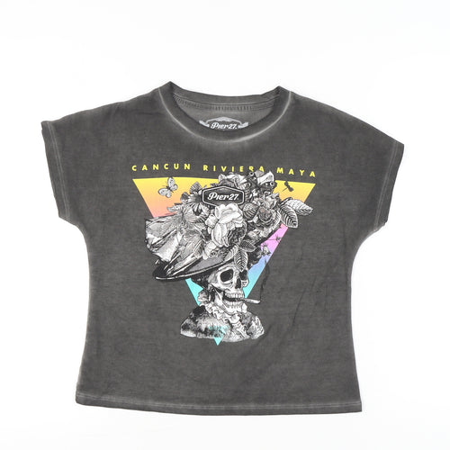 Pier27 Women's Grey Skull Graphic T-Shirt M Casual Short Sleeve