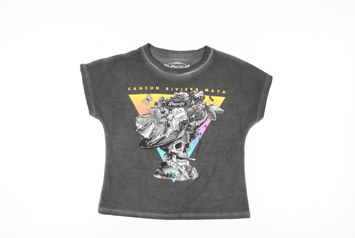 Pier27 Women's Grey Skull Graphic T-Shirt M Casual Short Sleeve