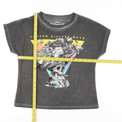 Pier27 Women's Grey Skull Graphic T-Shirt M Casual Short Sleeve