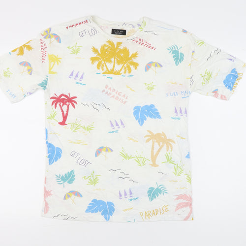 Zara Man Men’s Multicoloured Tropical Graphic T-Shirt Size S