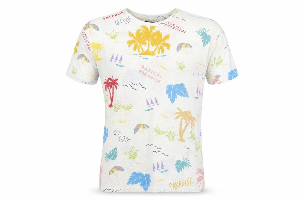 Front view of Zara Man Men’s Multicoloured Tropical Graphic T-Shirt, size S