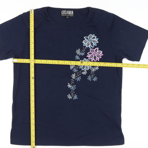 Casamia Women’s Blue Embroidered Floral T-Shirt S Short Sleeve