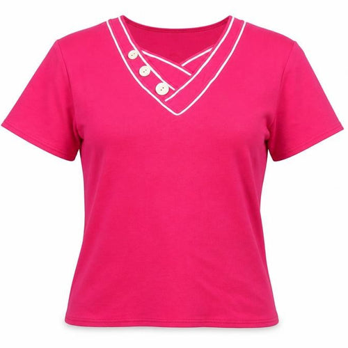 Kate Lilly Womens Pink T-Shirt Size 14 V-Neck Button Detail
