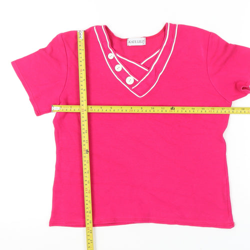 Kate Lilly Womens Pink T-Shirt Size 14 V-Neck Button Detail