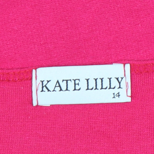 Kate Lilly Womens Pink T-Shirt Size 14 V-Neck Button Detail