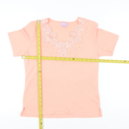 Paramour Womens Pink Scoop Neck Beaded Short Sleeve T-Shirt Size S
