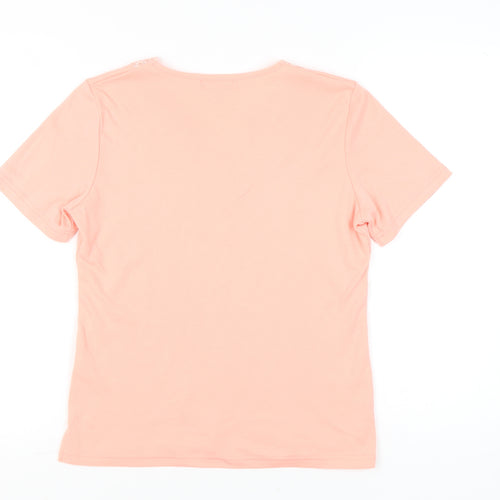 Paramour Womens Pink Scoop Neck Beaded Short Sleeve T-Shirt Size S