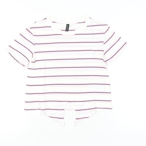 H&M Divided Women’s White Striped XS Cotton Short Sleeve T-Shirt