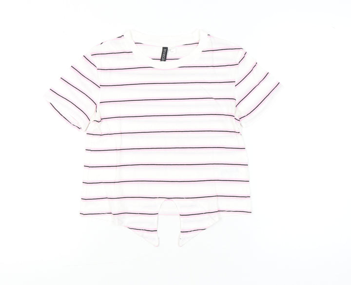 H&M Divided Women’s White Striped XS Cotton Short Sleeve T-Shirt