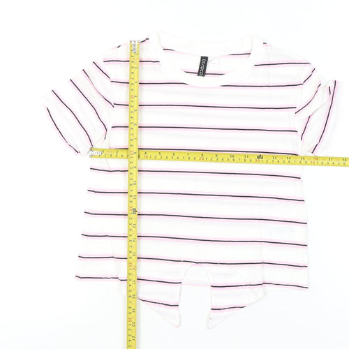 H&M Divided Women’s White Striped XS Cotton Short Sleeve T-Shirt