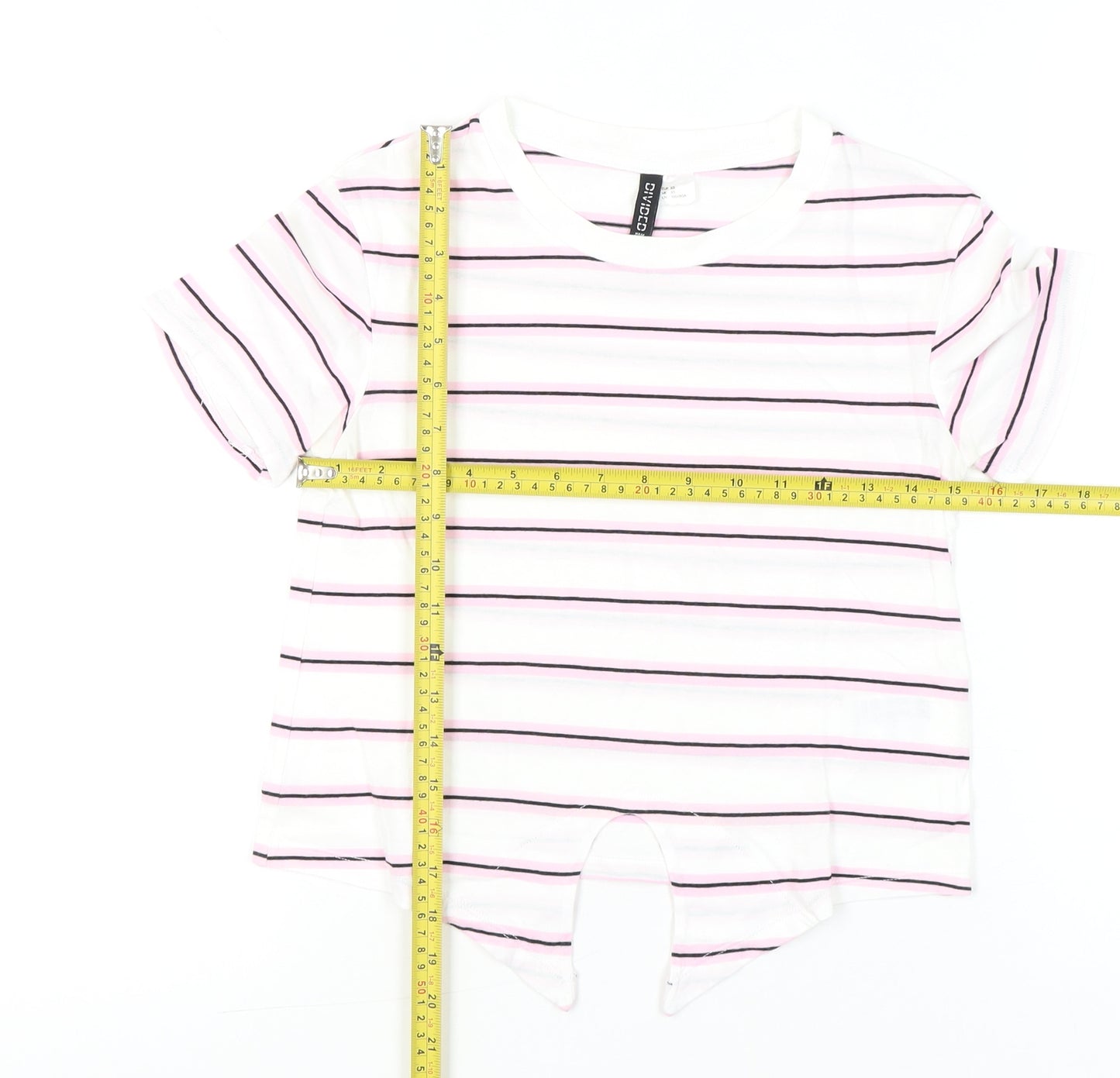 H&M Divided Women’s White Striped XS Cotton Short Sleeve T-Shirt