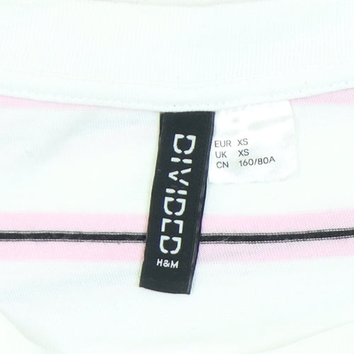 H&M Divided Women’s White Striped XS Cotton Short Sleeve T-Shirt