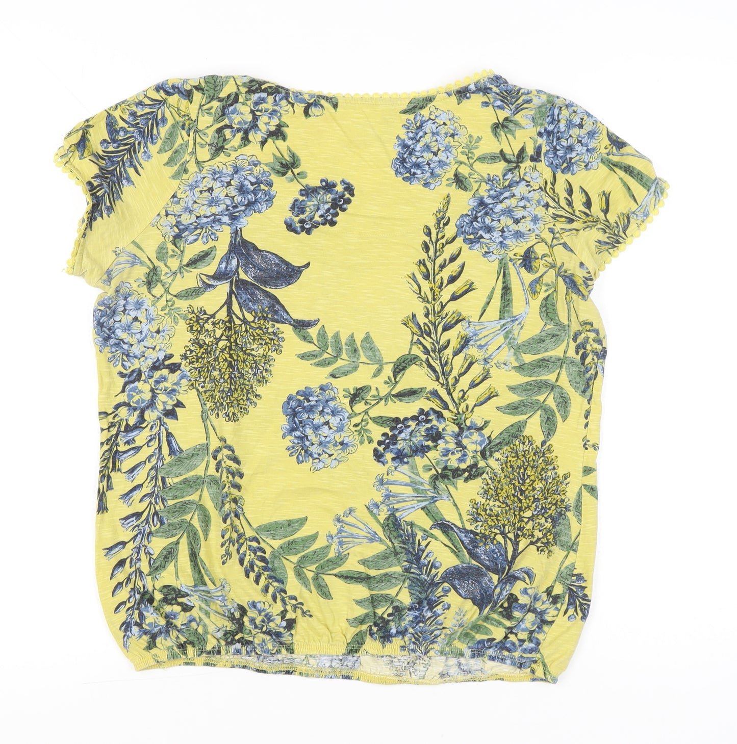 Next Womens Yellow Floral T-Shirt Size 16 Cotton Short Sleeve