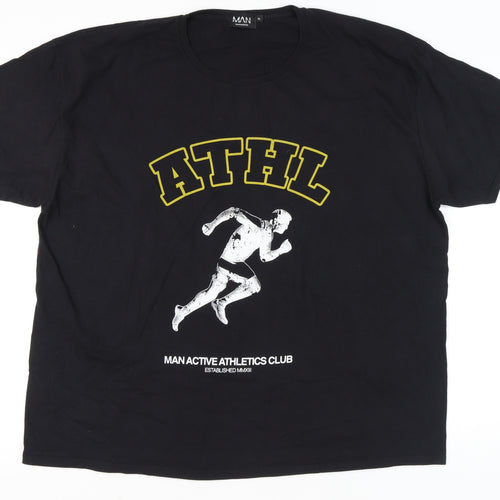 boohooMAN Men's Black XL Graphic Sports T-Shirt Crew Neck