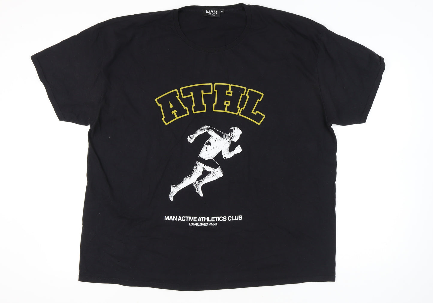 boohooMAN Men's Black XL Graphic Sports T-Shirt Crew Neck