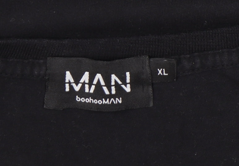 boohooMAN Men's Black XL Graphic Sports T-Shirt Crew Neck