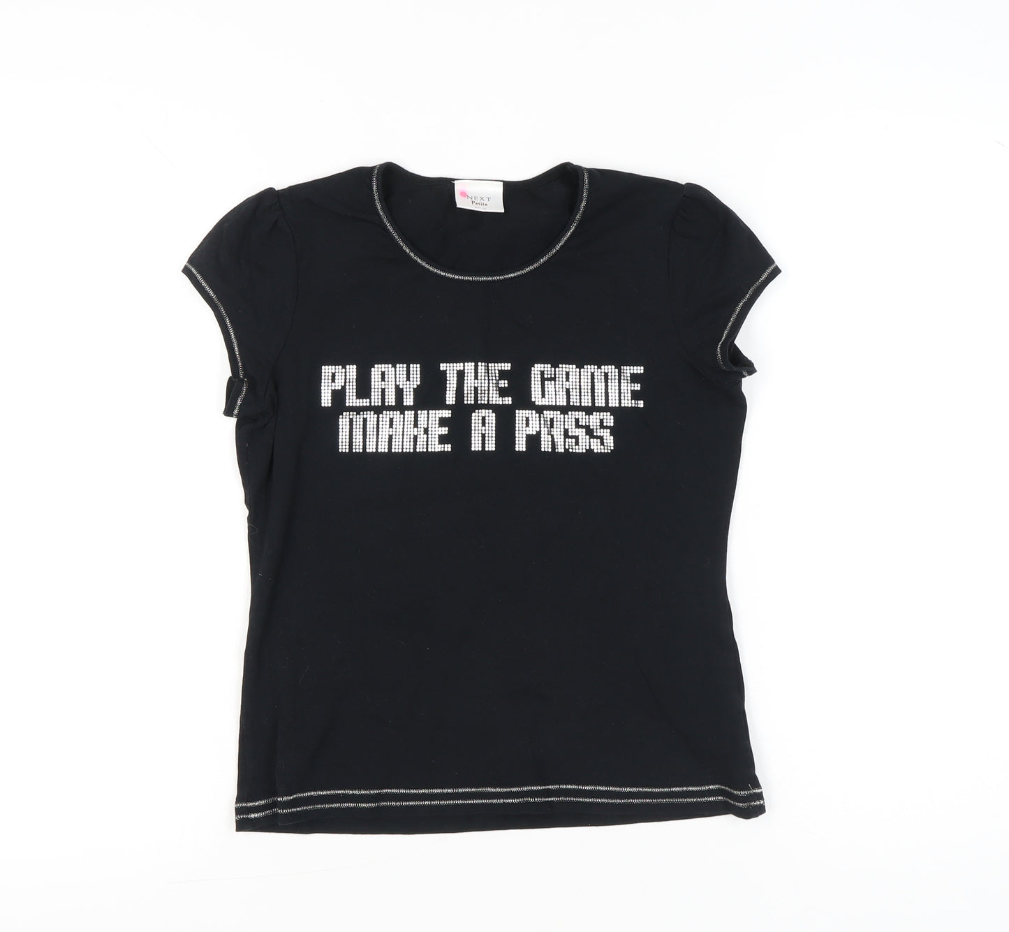 Next Petite Womens Black Size 12 Rhinestone Slogan T-Shirt