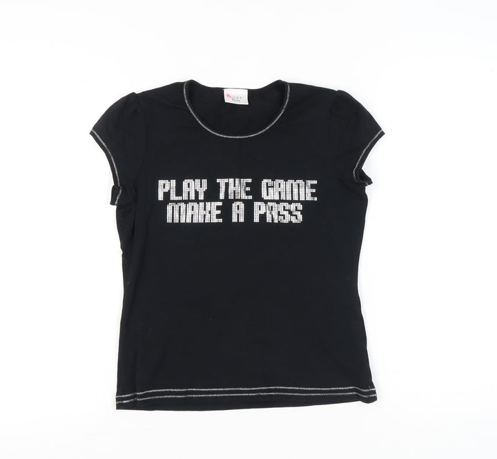 Next Petite Womens Black Size 12 Rhinestone Slogan T-Shirt