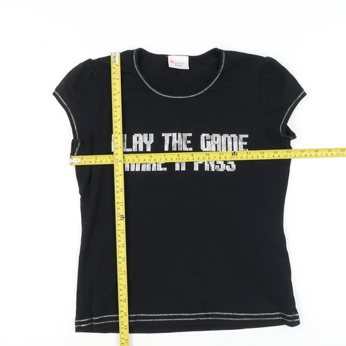 Next Petite Womens Black Size 12 Rhinestone Slogan T-Shirt