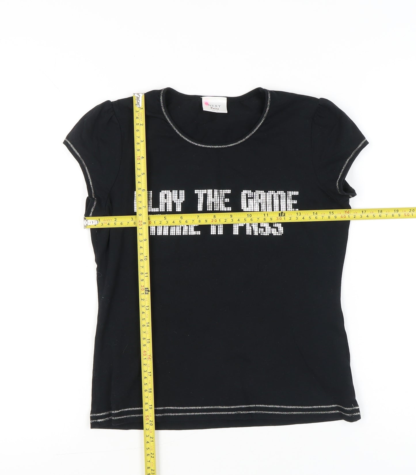 Next Petite Womens Black Size 12 Rhinestone Slogan T-Shirt