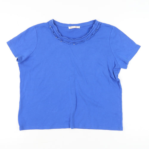Anna Rose Womens Blue Cotton Beaded T-Shirt L Casual Top