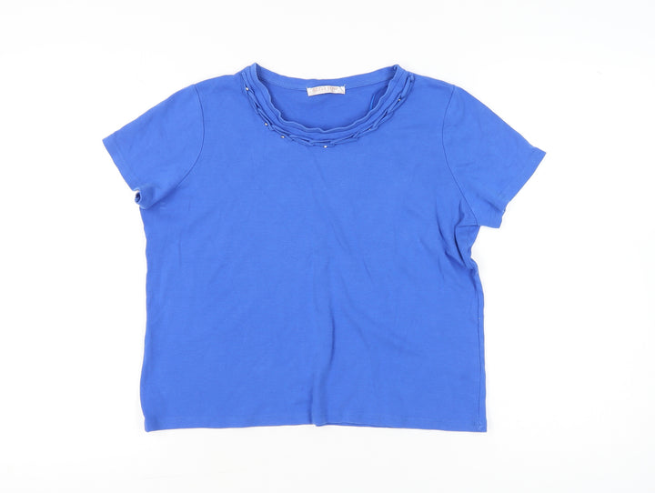 Anna Rose Womens Blue Cotton Beaded T-Shirt L Casual Top