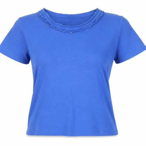 Anna Rose Womens Blue Cotton Beaded T-Shirt L Casual Top