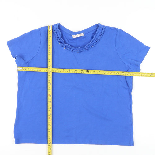 Anna Rose Womens Blue Cotton Beaded T-Shirt L Casual Top