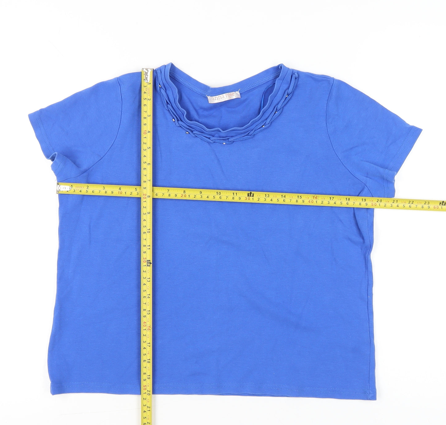 Anna Rose Womens Blue Cotton Beaded T-Shirt L Casual Top