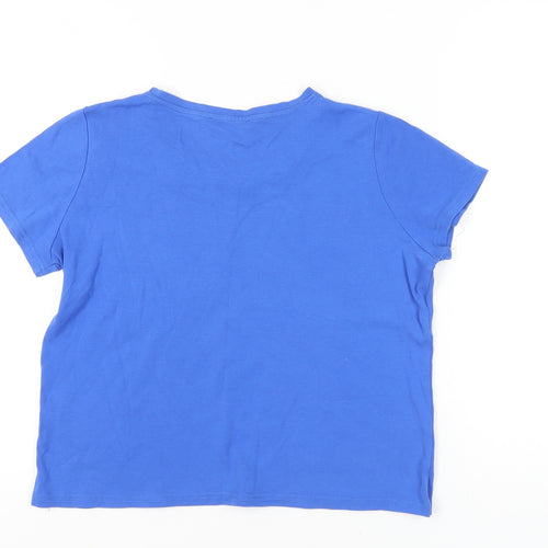 Anna Rose Womens Blue Cotton Beaded T-Shirt L Casual Top