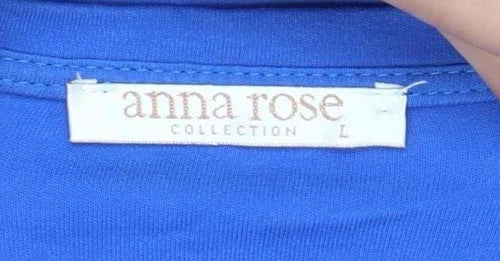 Anna Rose Womens Blue Cotton Beaded T-Shirt L Casual Top