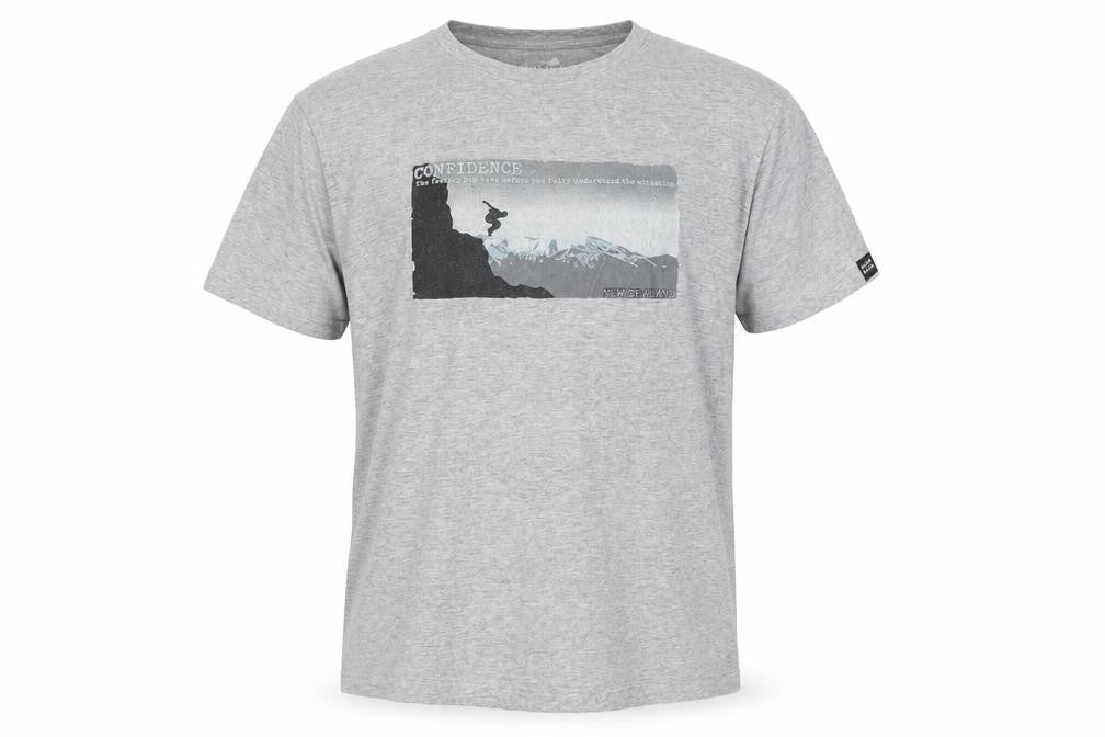 Front view of Wild Kiwi Men's Grey Medium Graphic Print Adventure T-Shirt